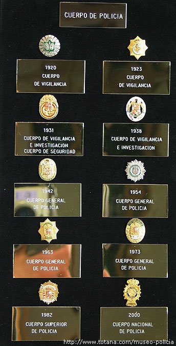 Placas pecho Policia Nacional<br>Distintas Epocas (1920-2004)
