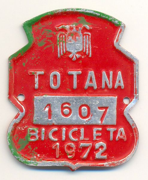Placa de Matricula de Bicicleta Totana 1972