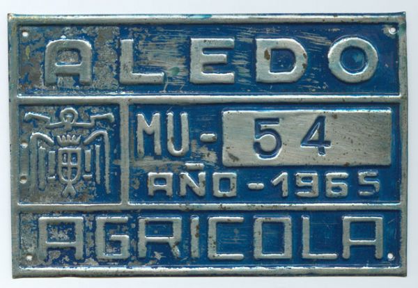 Placa de Matricula Agricola de Aledo (Murcia)
