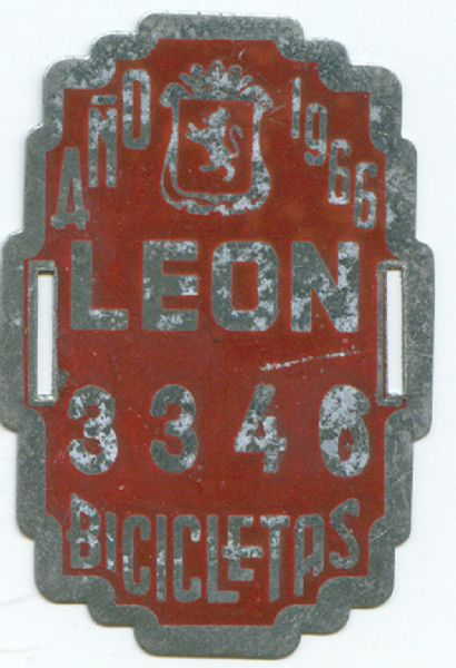 Placa Matricula Bicicleta de Leon 1966 (Espaa)