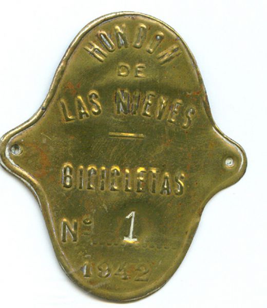 Placa de Matricula de Bicicleta de Hondon de las Nieves (Alicante) 1942