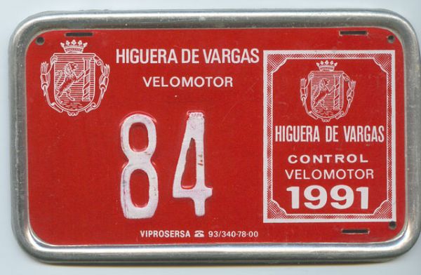 Placa de Matricula de ciclomotor de Higuera de Vargas (Badajoz)