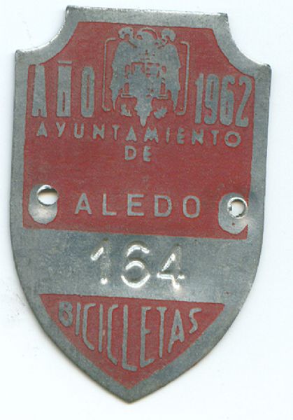 Matricula de Bicicleta de Aledo (Murcia) 1962