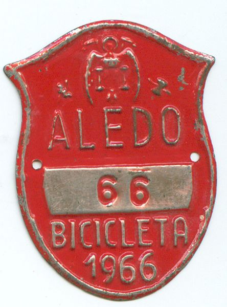 Matricula de Bicicleta de Aledo (Murcia) 1966