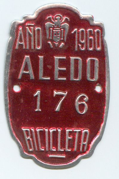 Matricula de Bicicleta de Aledo (Murcia) 1960