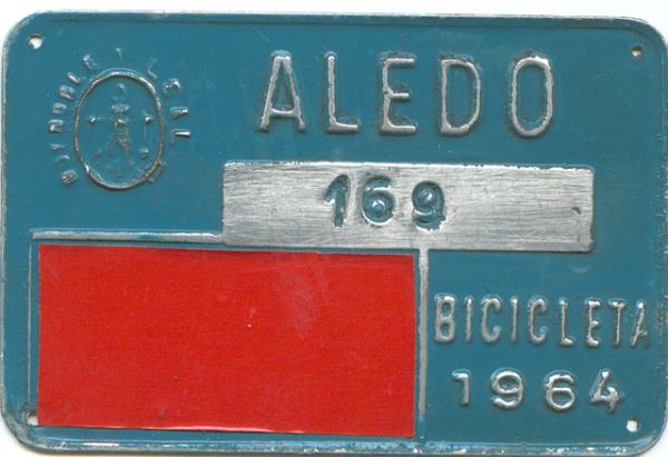Matricula de Bicicleta de Aledo (Murcia) 1964