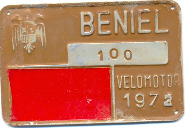 Placa de Matricula de Velomotor de Beniel 1972