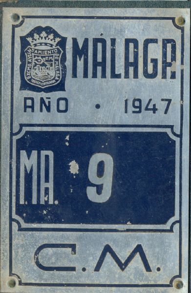 Placa de matrcula de Carro 1.947 (Malaga)