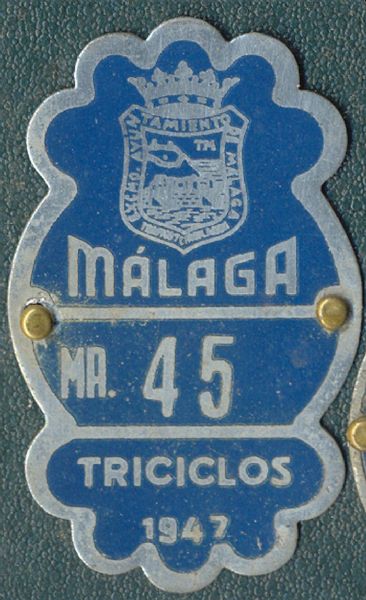 Placa de matrcula de Triciclo 1.947 (Malaga)