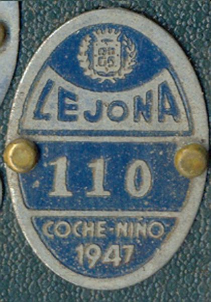 Chapa de Matricula Coche-Niño Lejona (Vizcaya) 1947