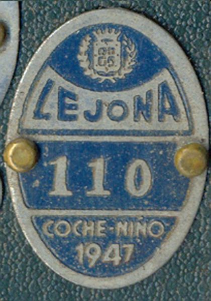 Chapa de Matricula Coche-Nio  Lejona (Vizcaya) 1947