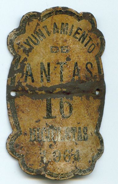 Placa de Matricula de Bicicleta de Antas (Almeria) 1964